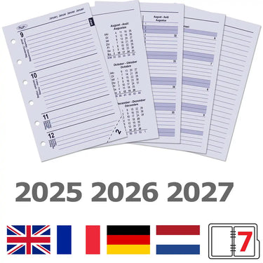 6236-25-26-27 125 x 80 mm Pocket Agenda Organizer Inserts Weekly EN DE FR 2025 2026 2027